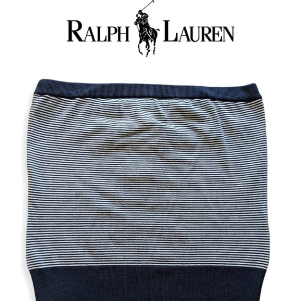 RALPH LAUREN Women's Strapless Top Stripes Silk Size L NWT